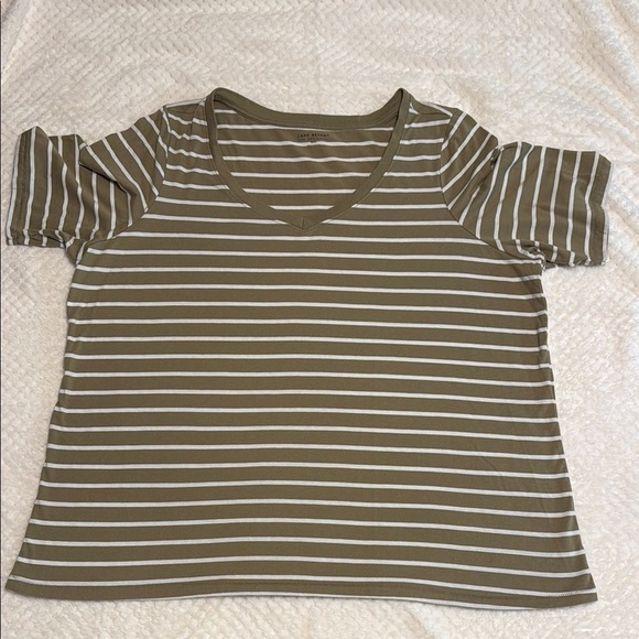 👚 EUC Lane Bryant Perfect Sleeve T-Shirt – Olive & Cream Stripes, Size 18/20 - Picture 1 of 6